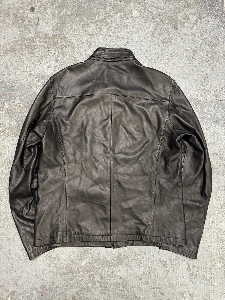 2000s Armani Collezioni Agent Minimalist Black Leather Jacket - Image 2