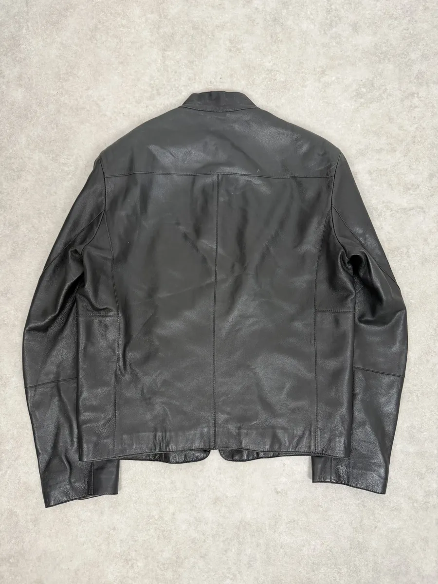 2000s Armani Collezioni Black Leather Jacket - Image 3