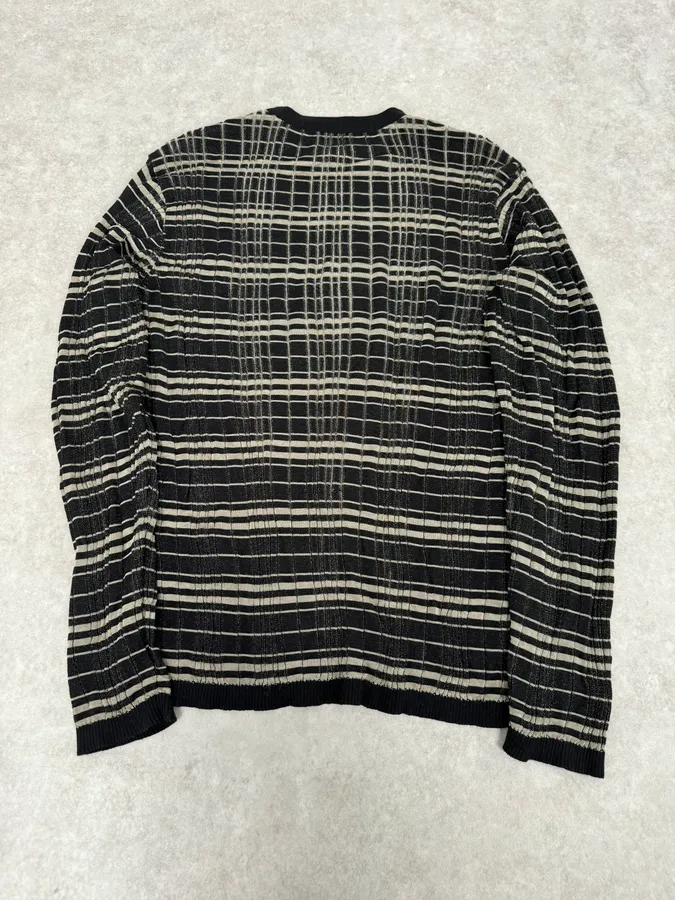 2000s Armani Collezioni Black Lined Knit Sweater - Image 6