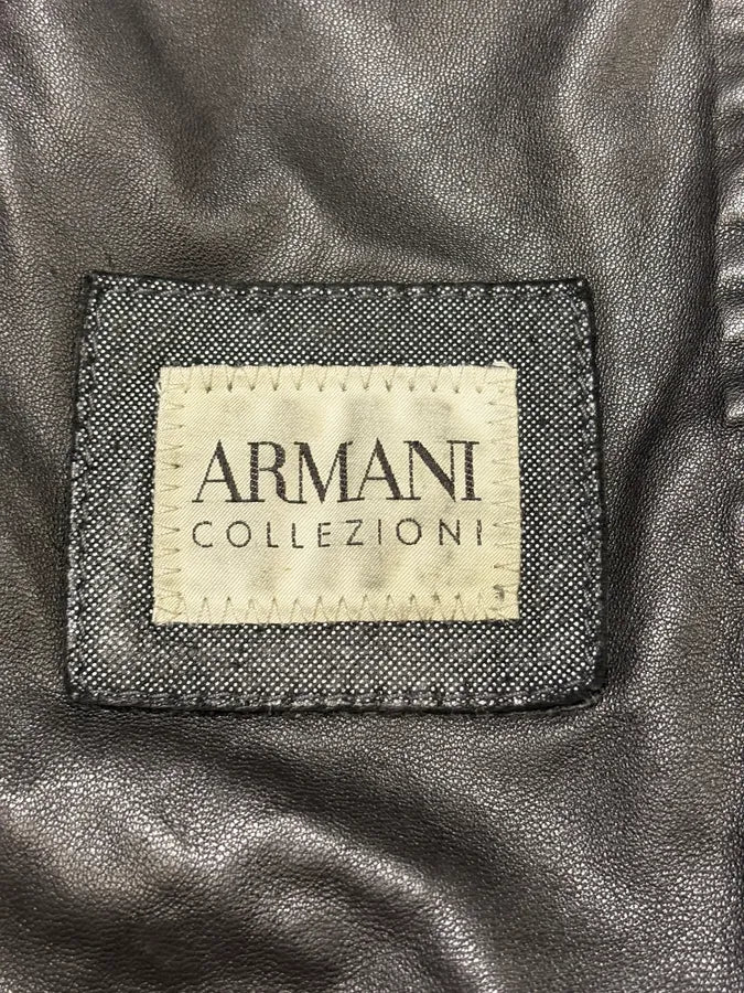 2000s Armani Collezioni Black Shearling Premium Leather Jacket - Image 11