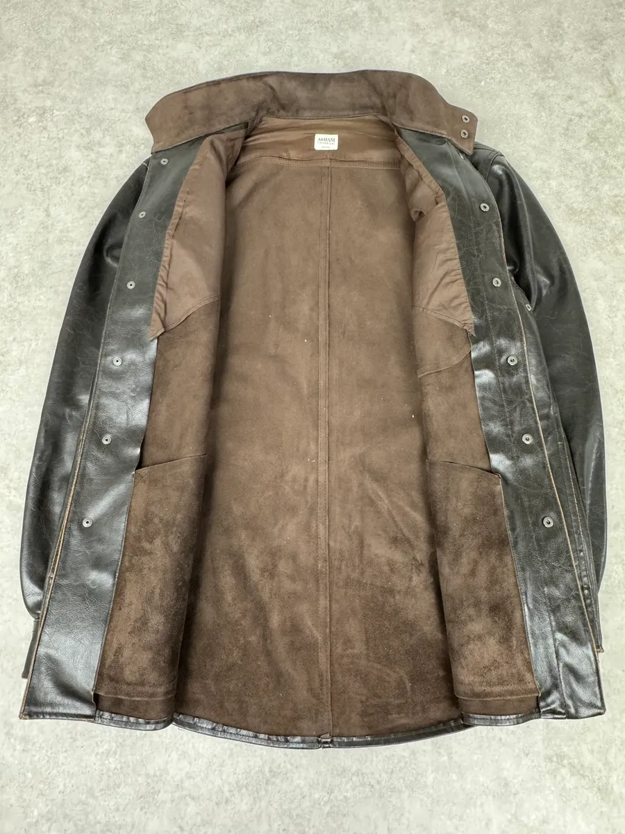 2000s Armani Collezioni Dark Brown Leather Premium Jacket - Image 8