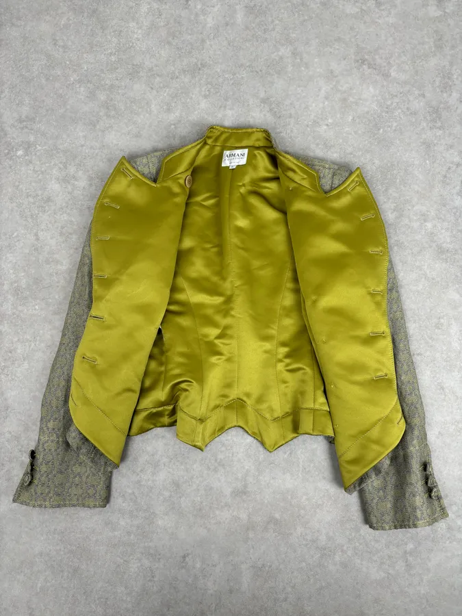 2000s Armani Collezioni Sage Green Double-Breasted Jacket - Image 7