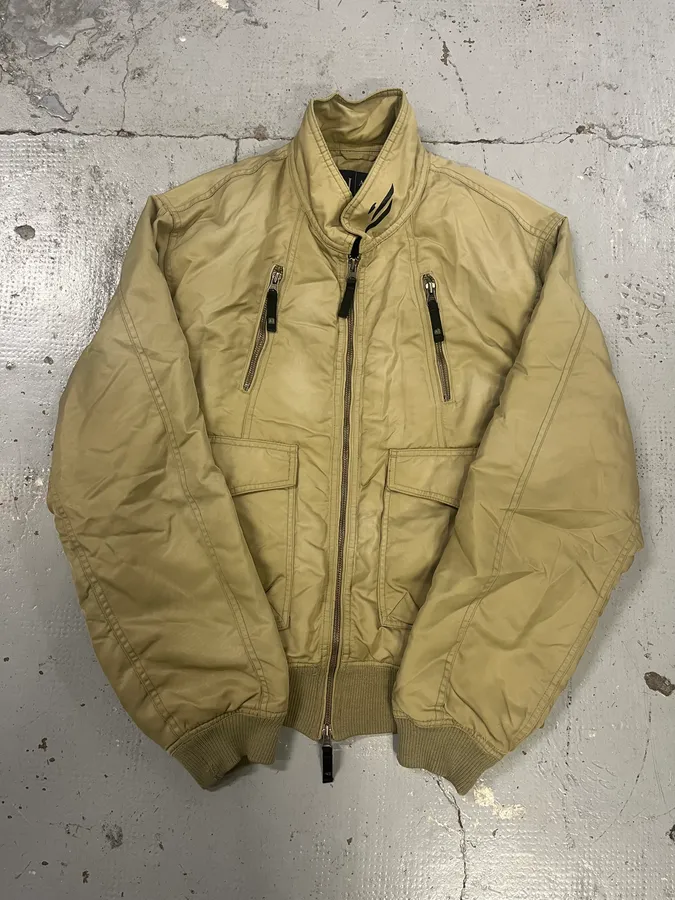 2000s Armani Cozy Aero Beige Bomber Jacket - Image 3