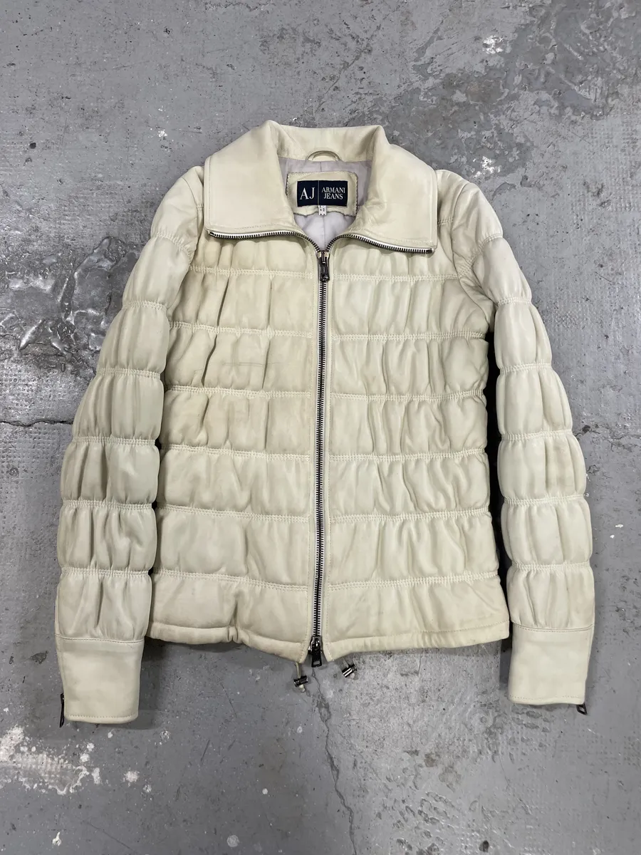 2000s Armani Creamy Leather Puffer Jacket