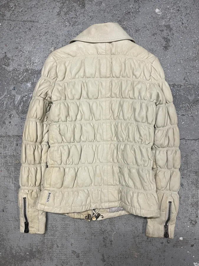 2000s Armani Creamy Leather Puffer Jacket - Image 4