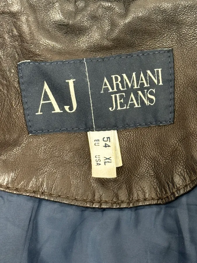 2000s Armani Dark Brown Leather Jacket - Image 11