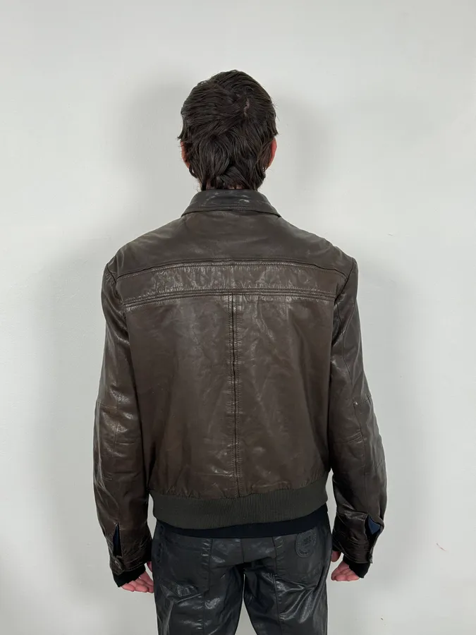 2000s Armani Dark Brown Leather Jacket - Image 3