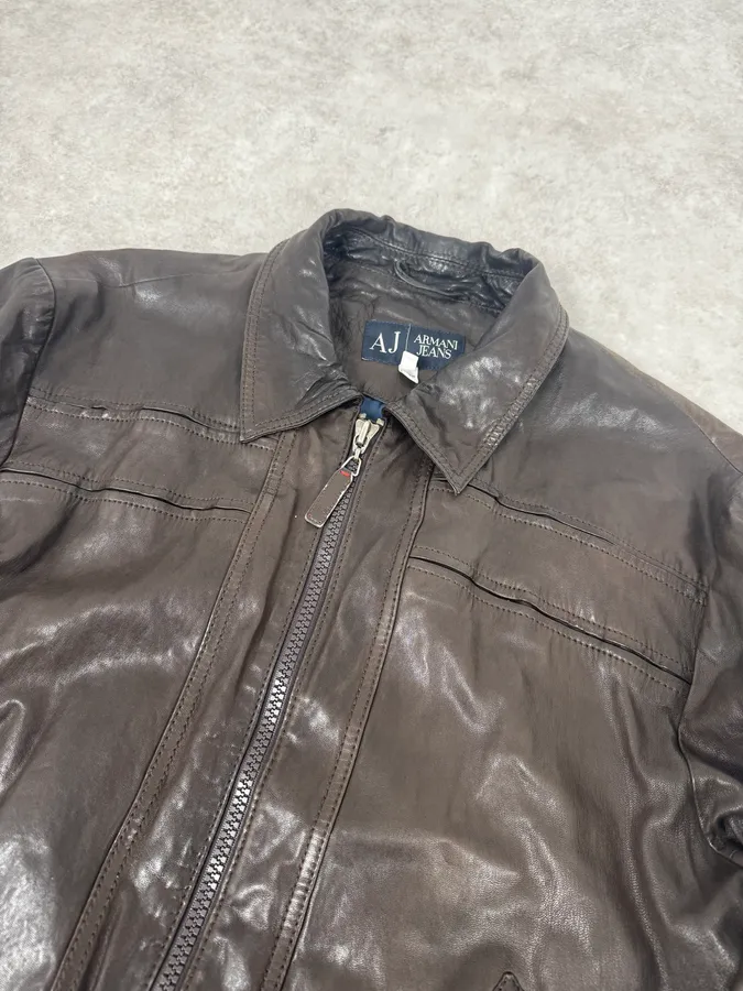 2000s Armani Dark Brown Leather Jacket - Image 5