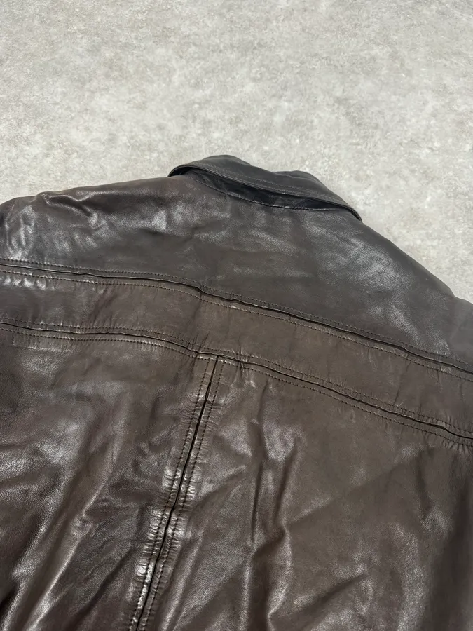 2000s Armani Dark Brown Leather Jacket - Image 6