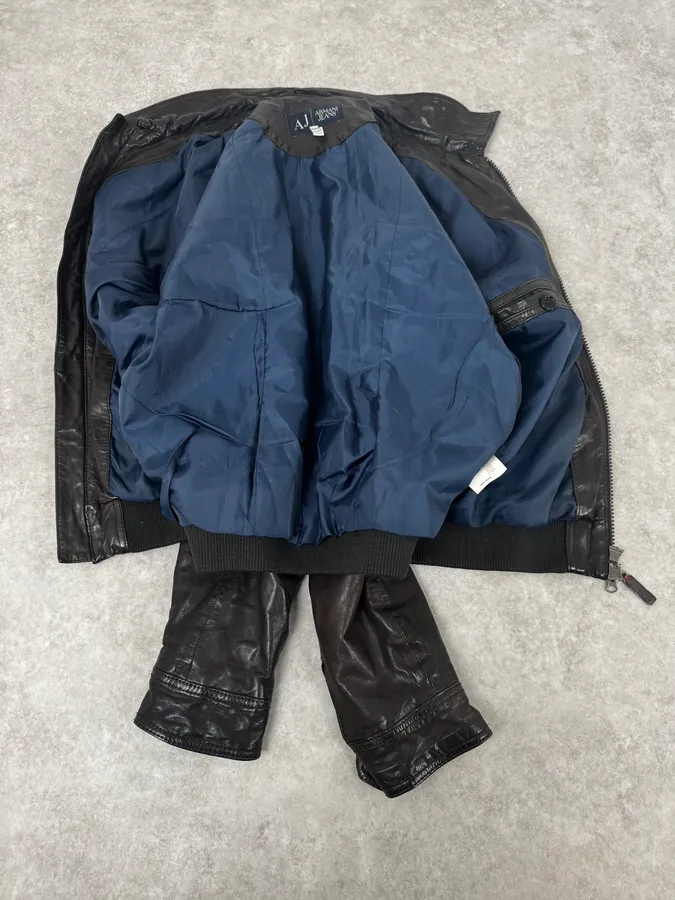 2000s Armani Dark Brown Leather Jacket - Image 7
