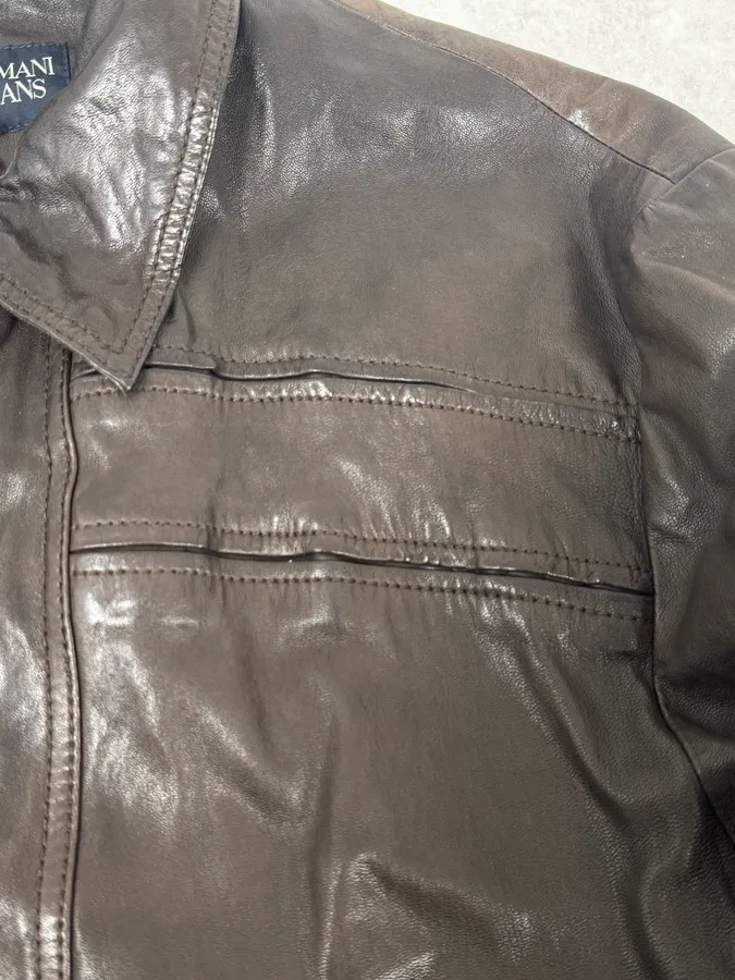 2000s Armani Dark Brown Leather Jacket - Image 8