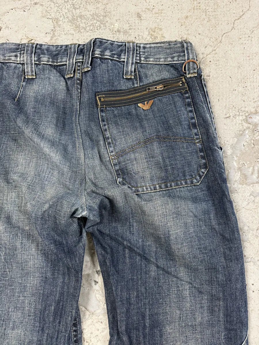 2000s Armani Double Knee Blue Denim Cargo Jeans - Image 6