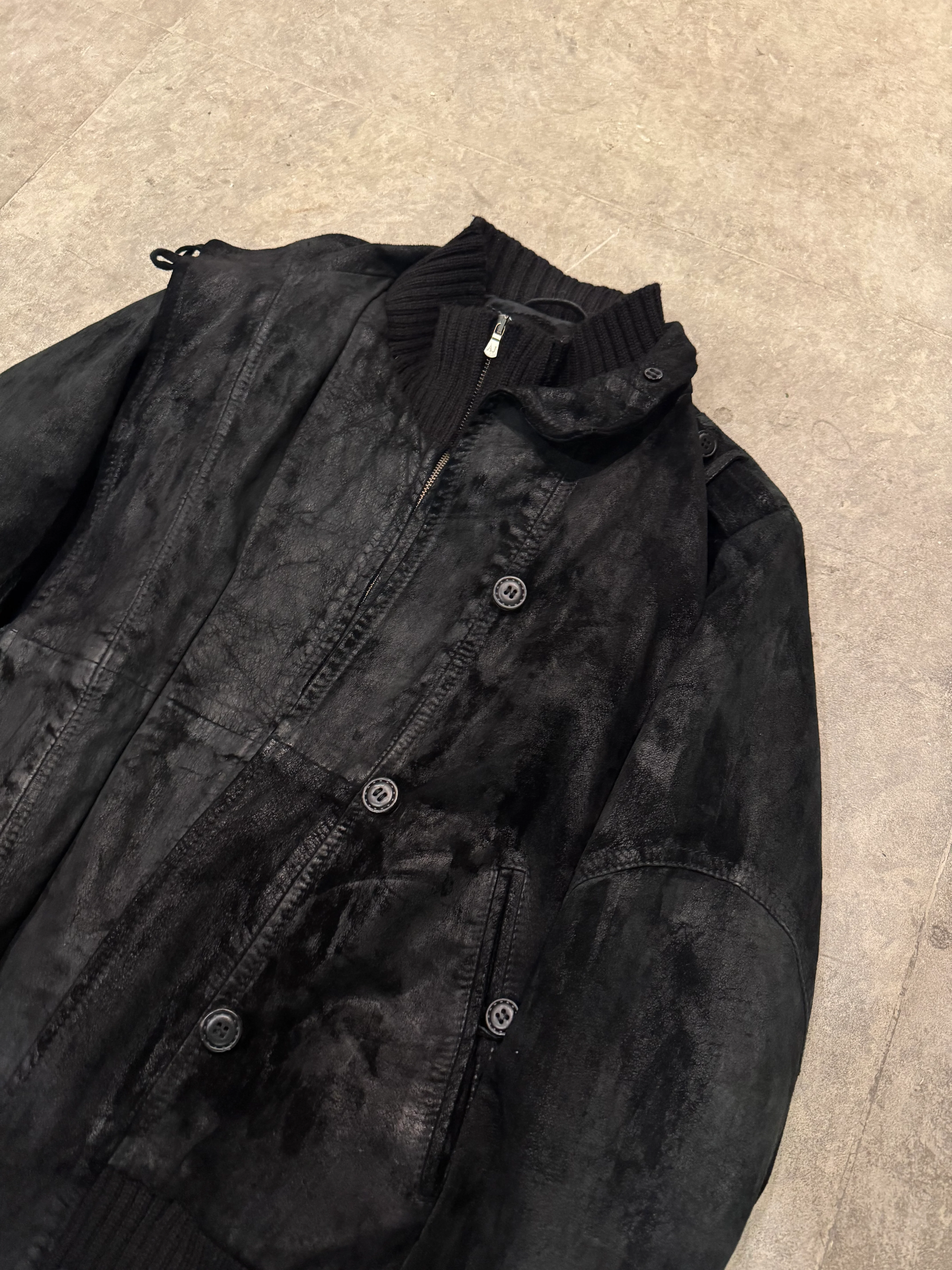 2000s Armani Eroded Black Leather Jacket - Image 2