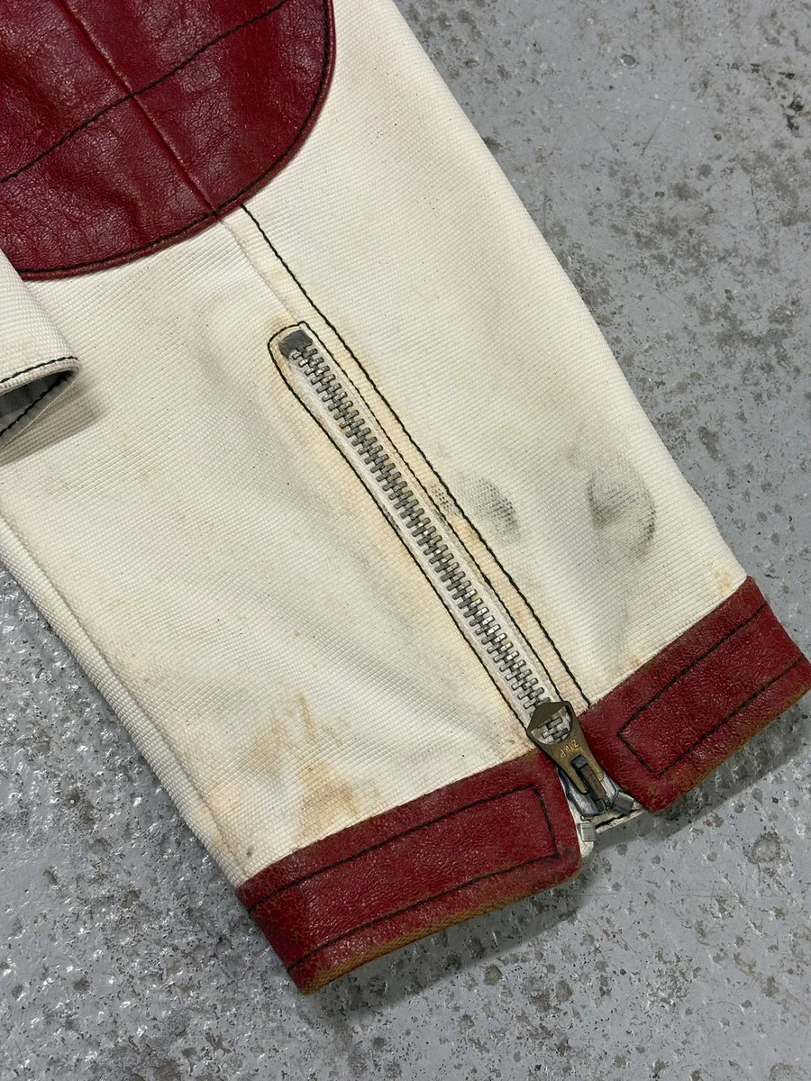 2000s Armani European Ride Red & White Biker Leather Jacket - Image 11