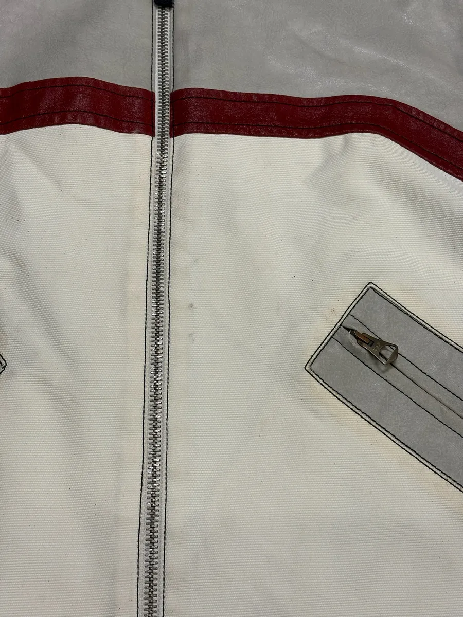 2000s Armani European Ride Red & White Biker Leather Jacket - Image 13
