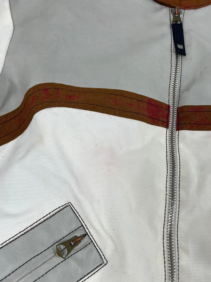 2000s Armani European Ride White & Red Biker Leather Jacket - Image 11