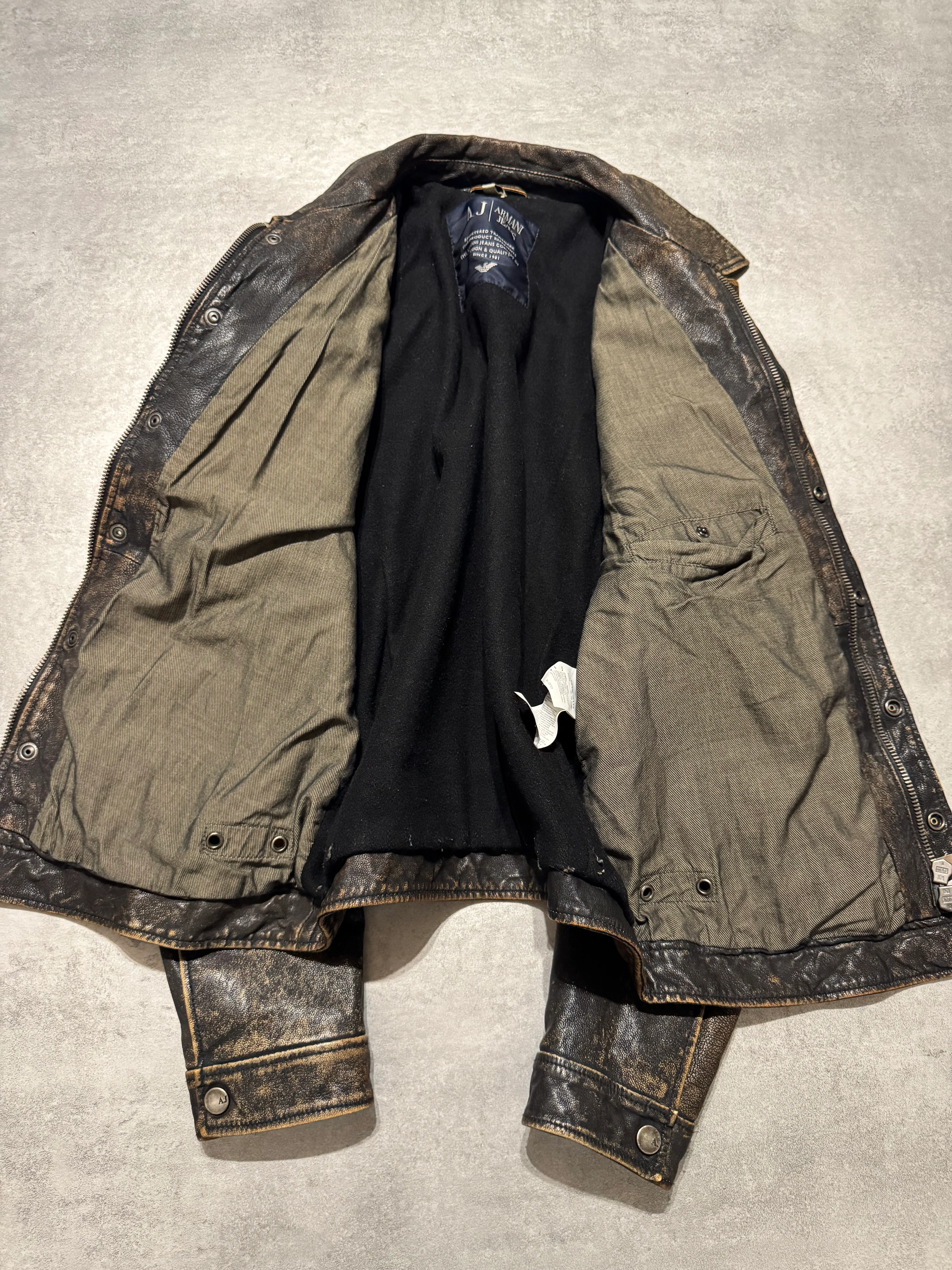 2000s Armani Faded Brown Leather Jacket - Image 12