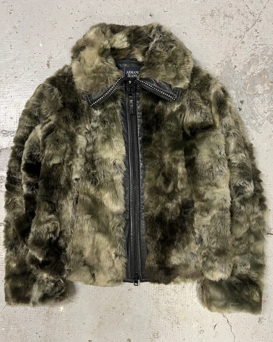 2000s Armani Faux Fur Hybrid Bomber Jacket