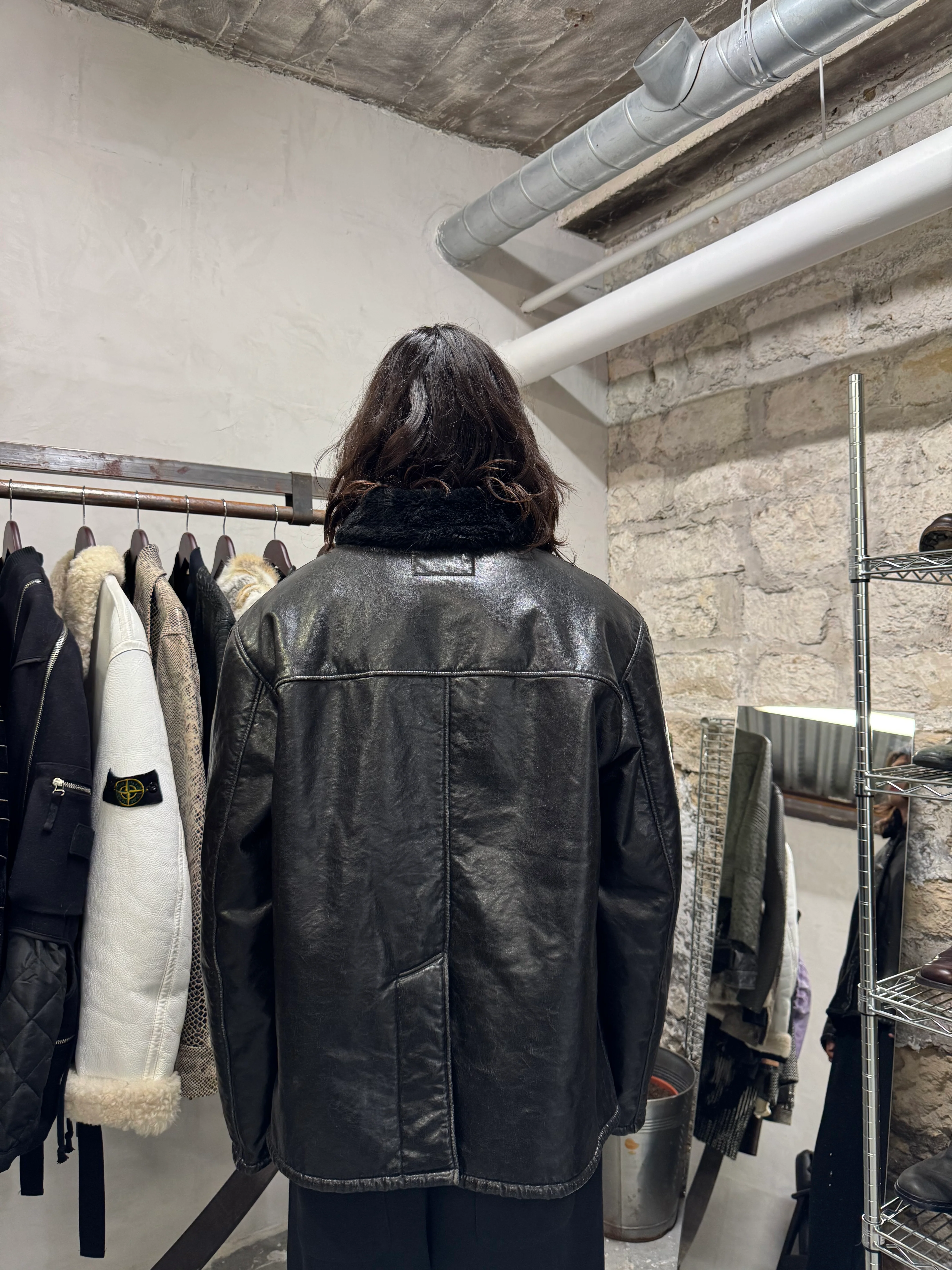 2000s Armani Faux Shearling Black Jacket - Image 12