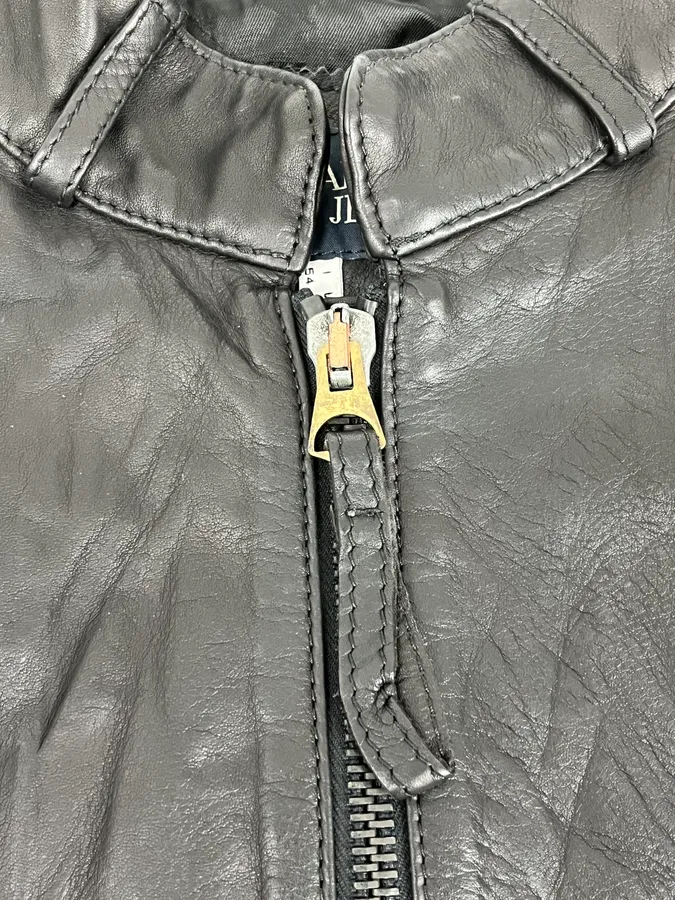 2000s Armani Hybrid Black & Green Leather Biker Jacket - Image 9