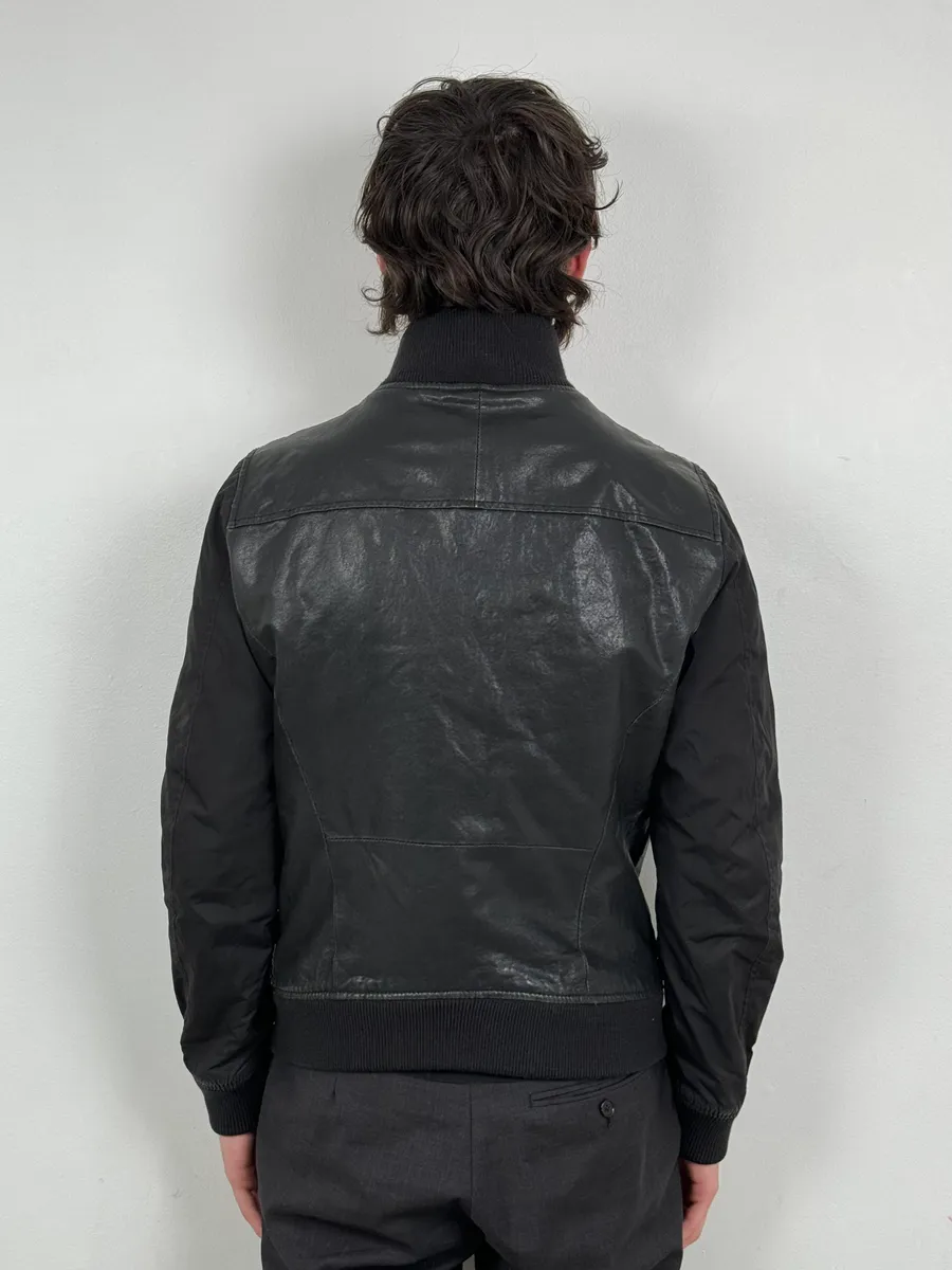 2000s Armani Hybrid Black Leather Nylon Jacket - Image 3