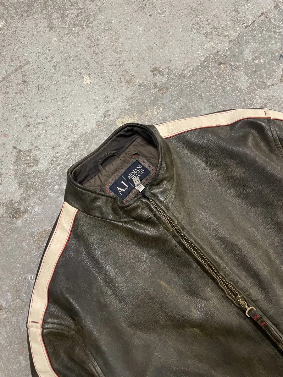 2000s Armani Jeans Brown Biker Leather AJ Jacket - Image 6