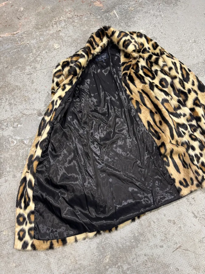 2000s Armani Leopard Fur Effect Long Jacket - Image 3
