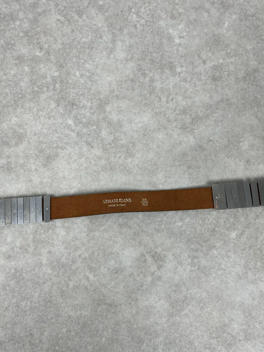 2000s Armani Metal Avant-Garde Aged Brown Leather Belt - Image 7