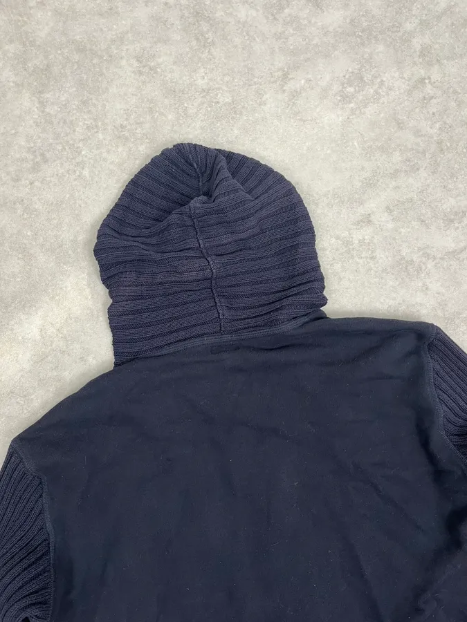2000s Armani Navy Knit Hybrid Zip-up Hoodie - Image 7