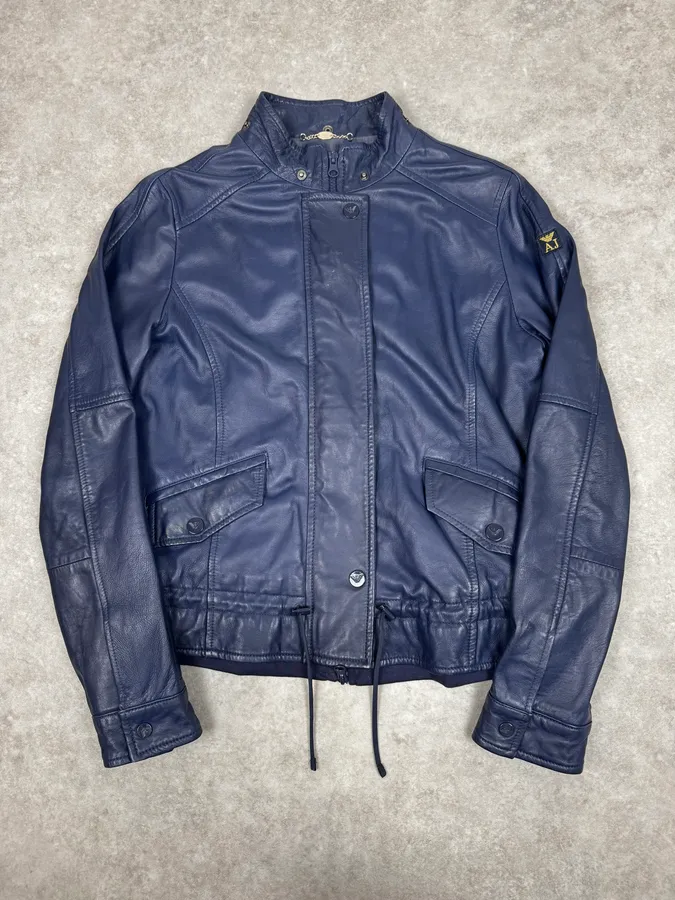 2000s Armani Navy Leather Jacket