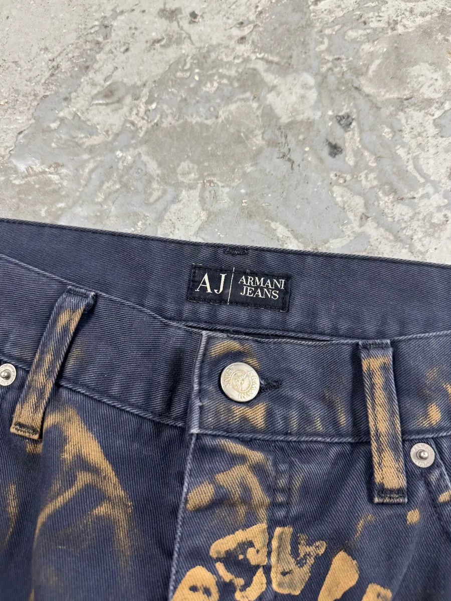2000s Armani Navy & Orange Footprint Large Pants - Image 6