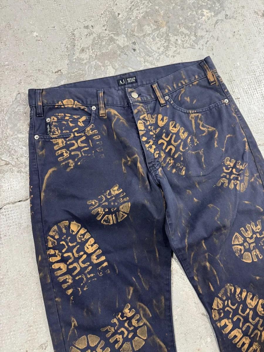 2000s Armani Navy & Orange Footprint Large Pants - Image 7