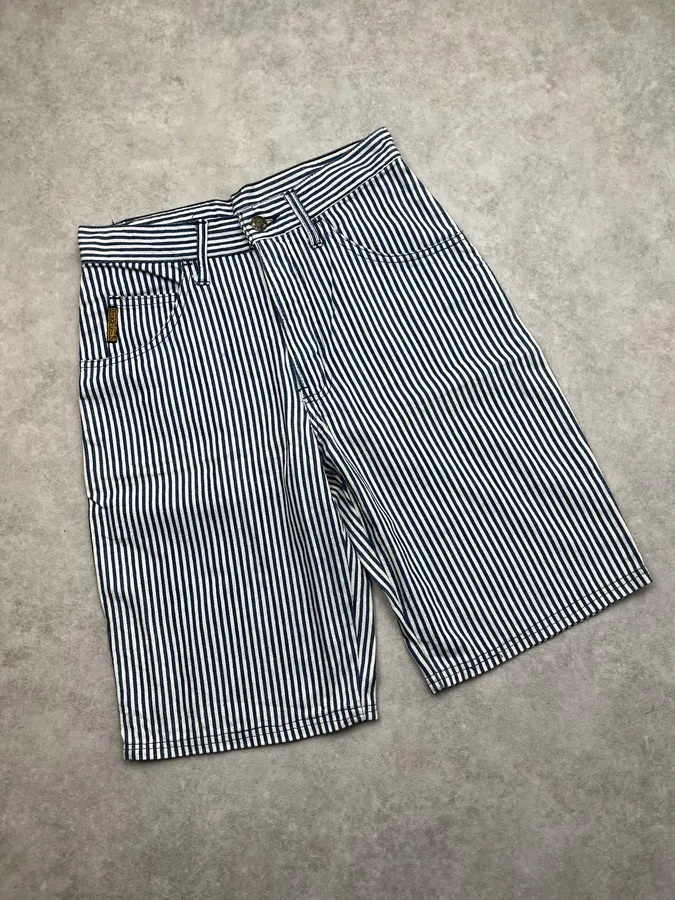 2000s Armani Navy & White Striped Marine Shorts - Image 5
