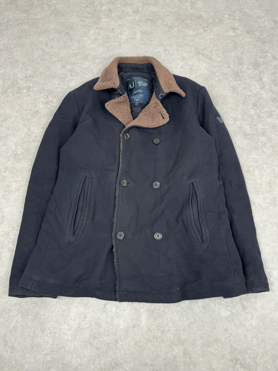 2000s Armani Navy Wool Peacoat Jacket - Image 3