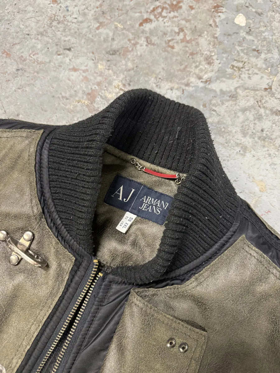 2000s Armani Olive Dragon Hide Leather Nylon Jacket - Image 10
