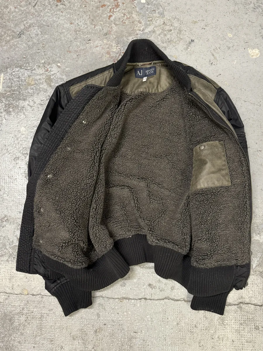 2000s Armani Olive Dragon Hide Leather Nylon Jacket - Image 8