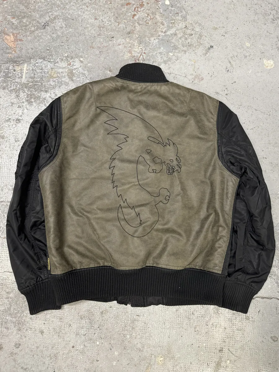 2000s Armani Olive Dragon Hide Leather Nylon Jacket - Image 4