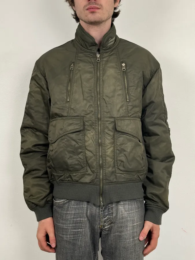 2000s Armani Olive Green Bomber Jacket - Image 2