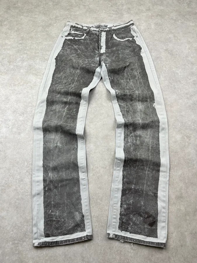 2000s Armani Overpainted Grey Washed Denim Jeans