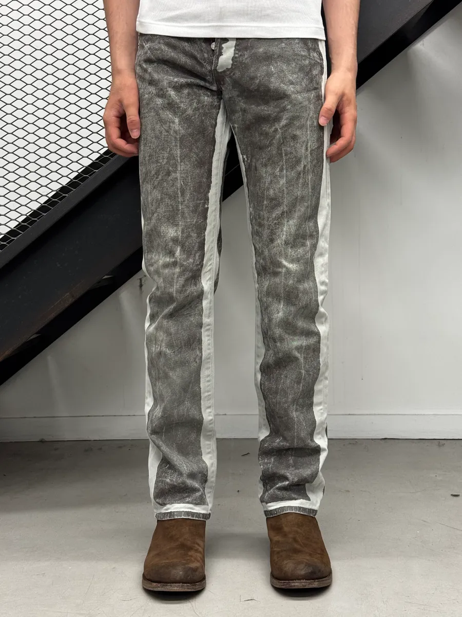2000s Armani Overpainted Grey Washed Denim Jeans - Image 2