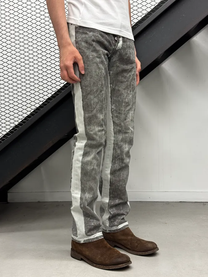2000s Armani Overpainted Grey Washed Denim Jeans - Image 3