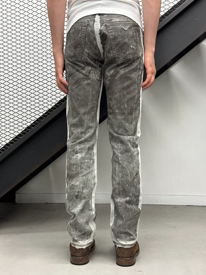 2000s Armani Overpainted Grey Washed Denim Jeans - Image 4