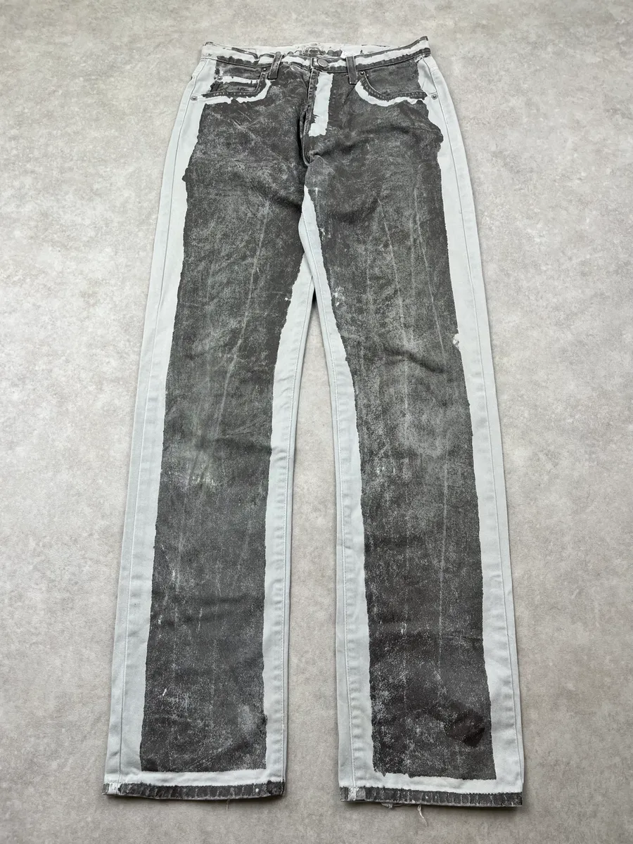 2000s Armani Overpainted Grey Washed Denim Jeans - Image 5