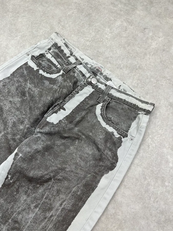 2000s Armani Overpainted Grey Washed Denim Jeans - Image 7