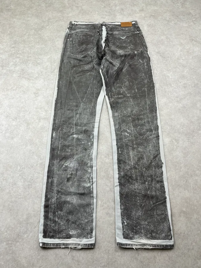 2000s Armani Overpainted Grey Washed Denim Jeans - Image 8