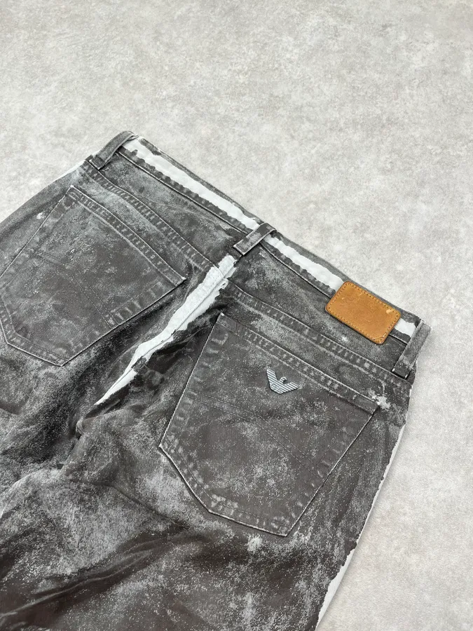 2000s Armani Overpainted Grey Washed Denim Jeans - Image 9