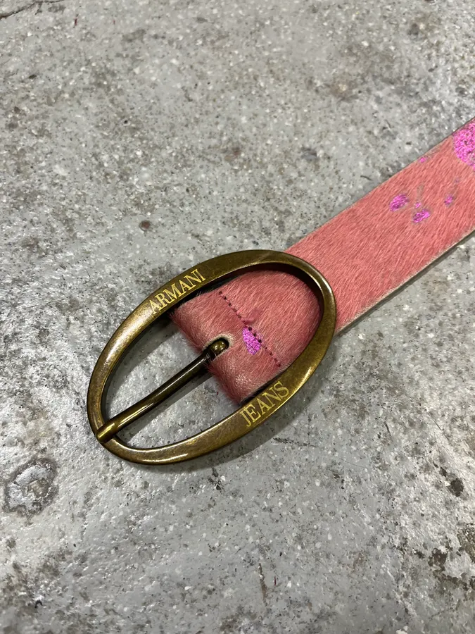 2000s Armani Pink Pony Hair Leather Belt - Image 7