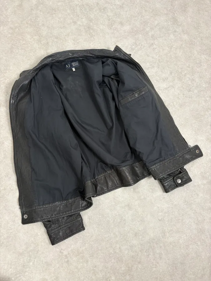 2000s Armani Prenium Black Leather Jacket - Image 7