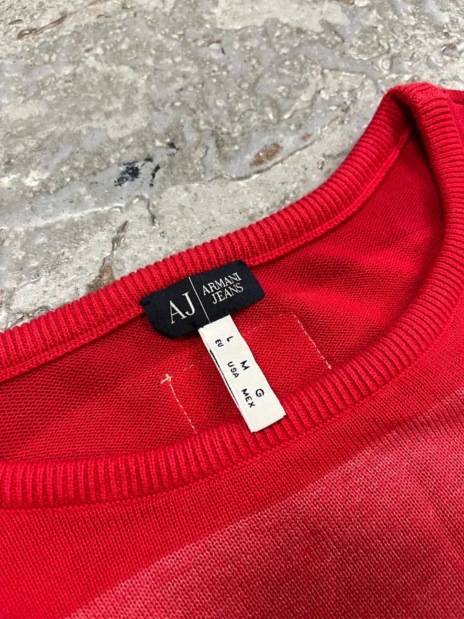 2000s Armani Red & White Gradient Sweater - Image 10