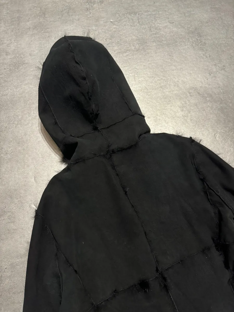 2000s Armani Reversible 2 in 1 Avant-Garde Black Rustic Fur Jacket - Image 5